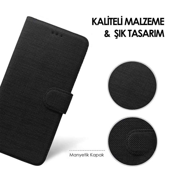 CaseUp Samsung Galaxy M12 Kılıf Kumaş Desenli Cüzdanlı Siyah 3